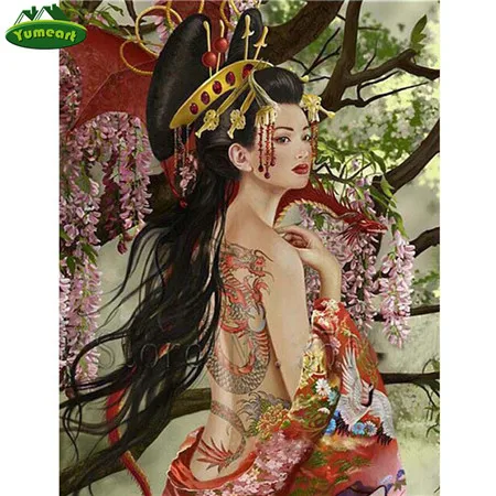 5904903 YUMEART полная квадратная Алмазная картина "Японская гейша" Diy мозаика Стразы незавершенная Алмазная вышивка, украшение для дома - Цвет: 5904903