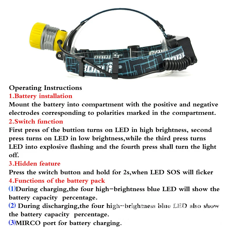 Boruit Модернизированный B11 XM-L T6 светодиодный налобный фонарь Перезаряжаемые масштабируемой головной светильник фонарь 18650 PCB батареи Micro USB желтого цвета