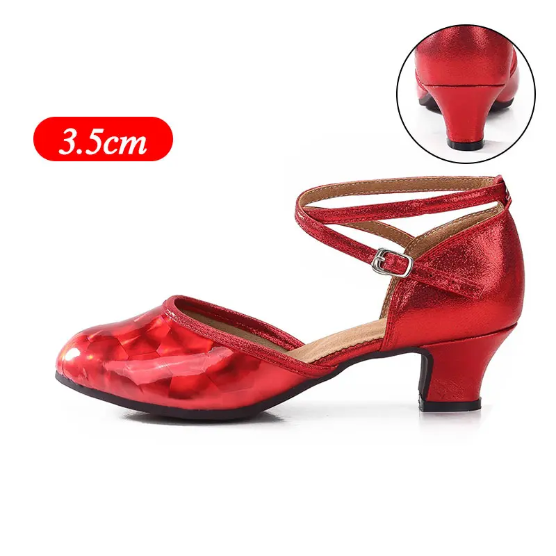 Red 3.5cm New Style Women Ladies Latin Tango Shoes For Dancing Closed Toe Red/Gold Ballroom Salsa Dance Shoes Wholesale Heels 3.5cm/5.5cm - Цвет: Red 3.5cm
