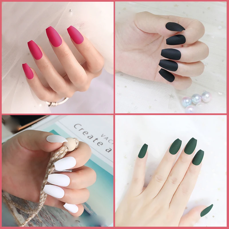 Матовые накладные ногти с полным покрытием 24 шт. балерины Мягкие форма гроба