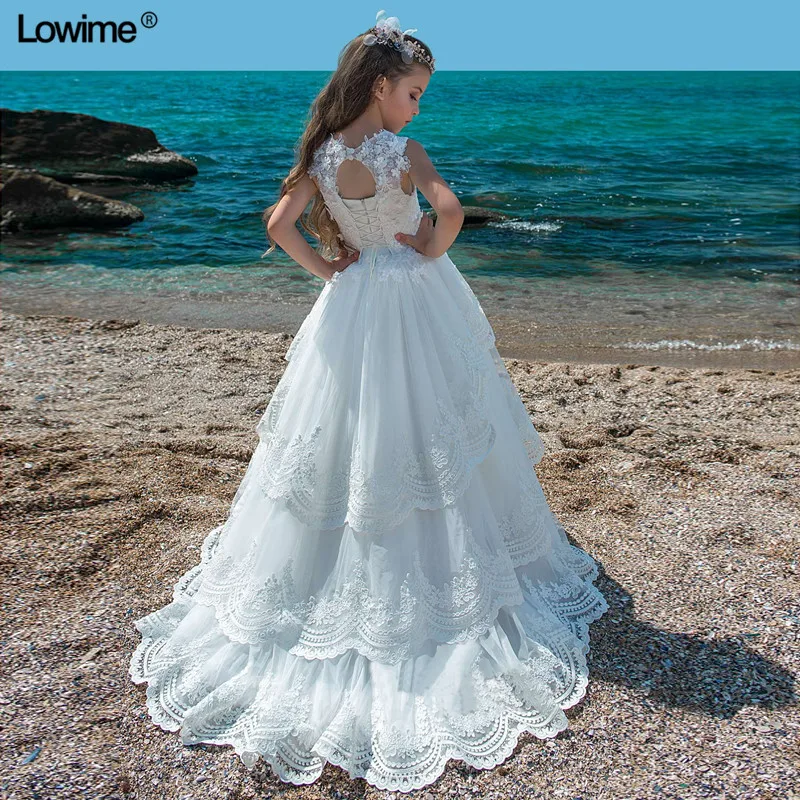 

High Quality Empire Flower Girl Dresses For Weddings Cap Sleeve Beading A-Line Kids Prom Gowns First Communion Dresses