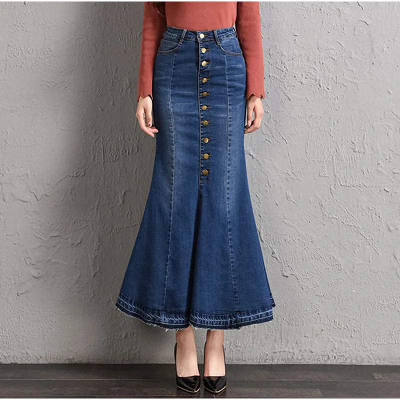 Женские Модные расклешенные джинсовые юбки с рыбим хвостом облегающие