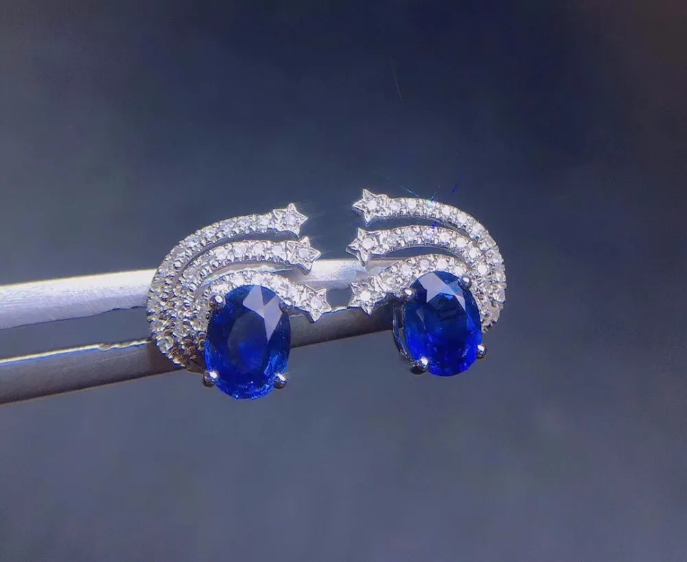 Настоящие хорошие драгоценности чистый 18 K Белый Золотой натуральный голубой сапфир камни 0.92ct женские шпилька с алмазами серьги для Для женщин