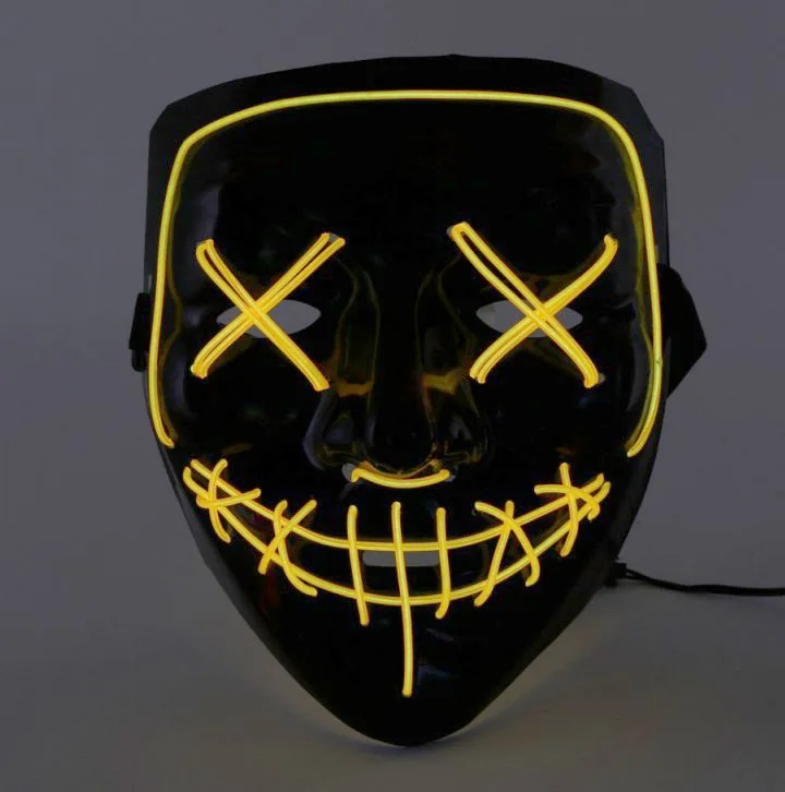 yellow el color Косплэй Хэллоуин Карнавальный вечерние клуб бар DJ люминисцентных маски завершает Хэллоуин люминисцентных маска horreur гримаса Sanglante EL z2 - Цвет: yellow el color