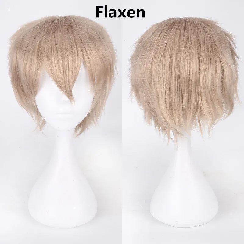 flaxen Шапочка для волос+ 1" мужские черные красные светлые синие короткие косплей парик пушистые слоистые Косплей парики Термостойкое волокно синтетические волосы - Цвет: flaxen