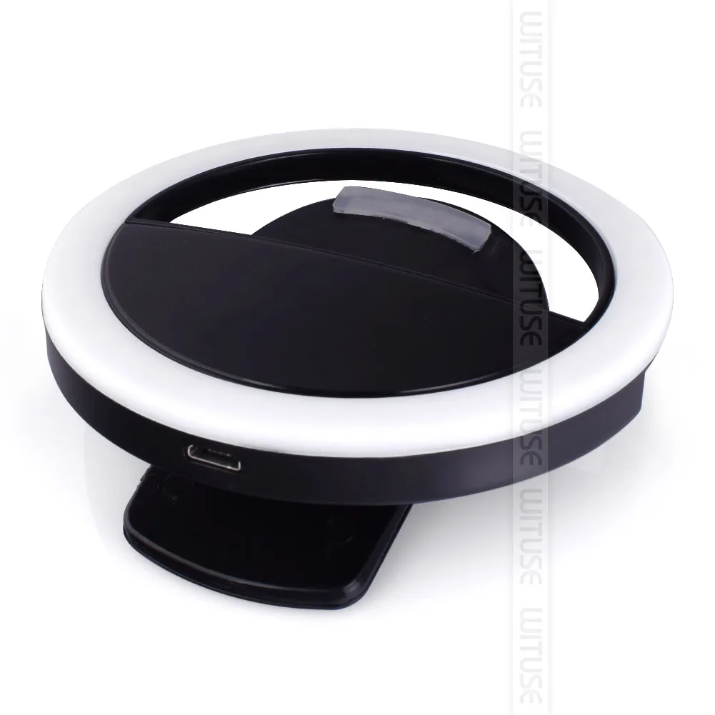 Черный/белый/розовый/синий Портативный селфи 36 светодиодный кольцевой светильник с зажимом Micro USB заряжаемый холодный белый для мобильных смартфонов