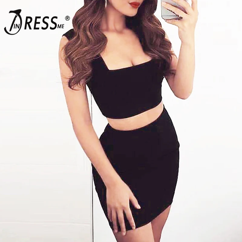 INDRESSME сексуальный женский бандажный комплект из 2 предметов короткий Топ без