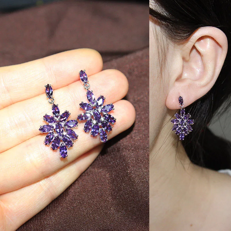 Сверкающие модные висячие серьги с кристаллами в виде листьев красного