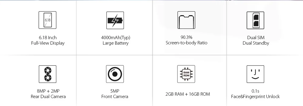 Мобильный телефон LEAGOO M11 Android 8,1, 6,18 дюйма, 4000 мА/ч, 2 Гб ОЗУ, 16 Гб ПЗУ, четырехъядерный процессор MT6739, отпечаток пальца, функция распознавания лица, быстрая зарядка, 4G OTG