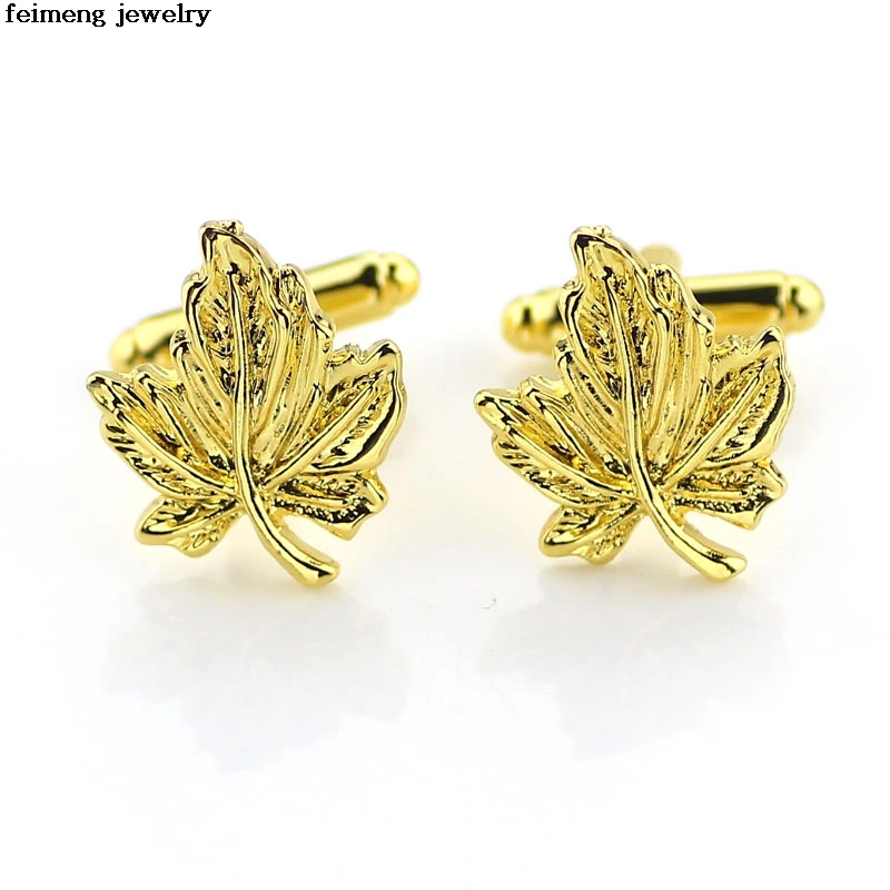 Оптовая продажа 20 шт./лот Золотая рубашка с Кленовым листом запонки высокое