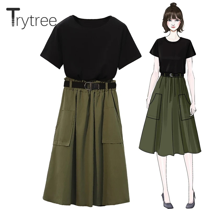 Trytree/летний женский костюм из двух предметов повседневные однотонные хлопковые