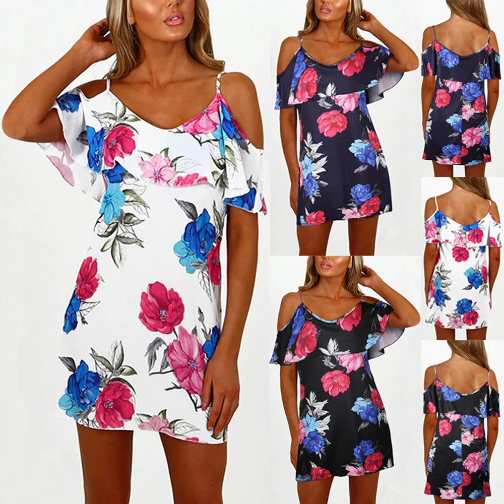 Летнее свободное платье с цветочным принтом для женщин сексуальный пляжный