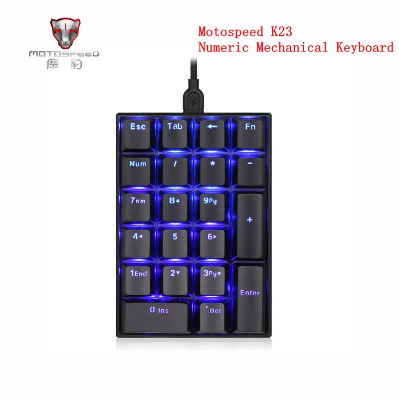 Новинка Motospeed K23 USB Проводная цифровая механическая клавиатура с переключателем Kailh Box Черный Синий светодиодный ноутбук с 21 клавишей подсветки