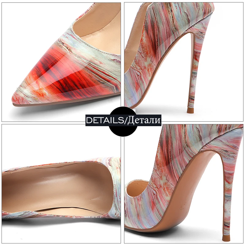 

WETKISS Thin High Heels Pumps Women Pointed Toe Footwear Print Shallow Shoes Female Colorful Shoes Woman Summer Plus Size 33-45