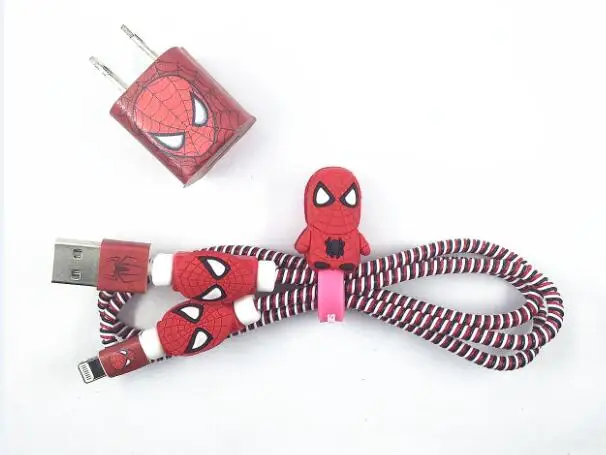Длина 1,4 м, защита от Спирального шнура, защита usb-кабеля, набор для самостоятельной сборки с героями мультфильмов, Зарядные наклейки для iphone 5, 6, 6s, 7 - Цвет: 7