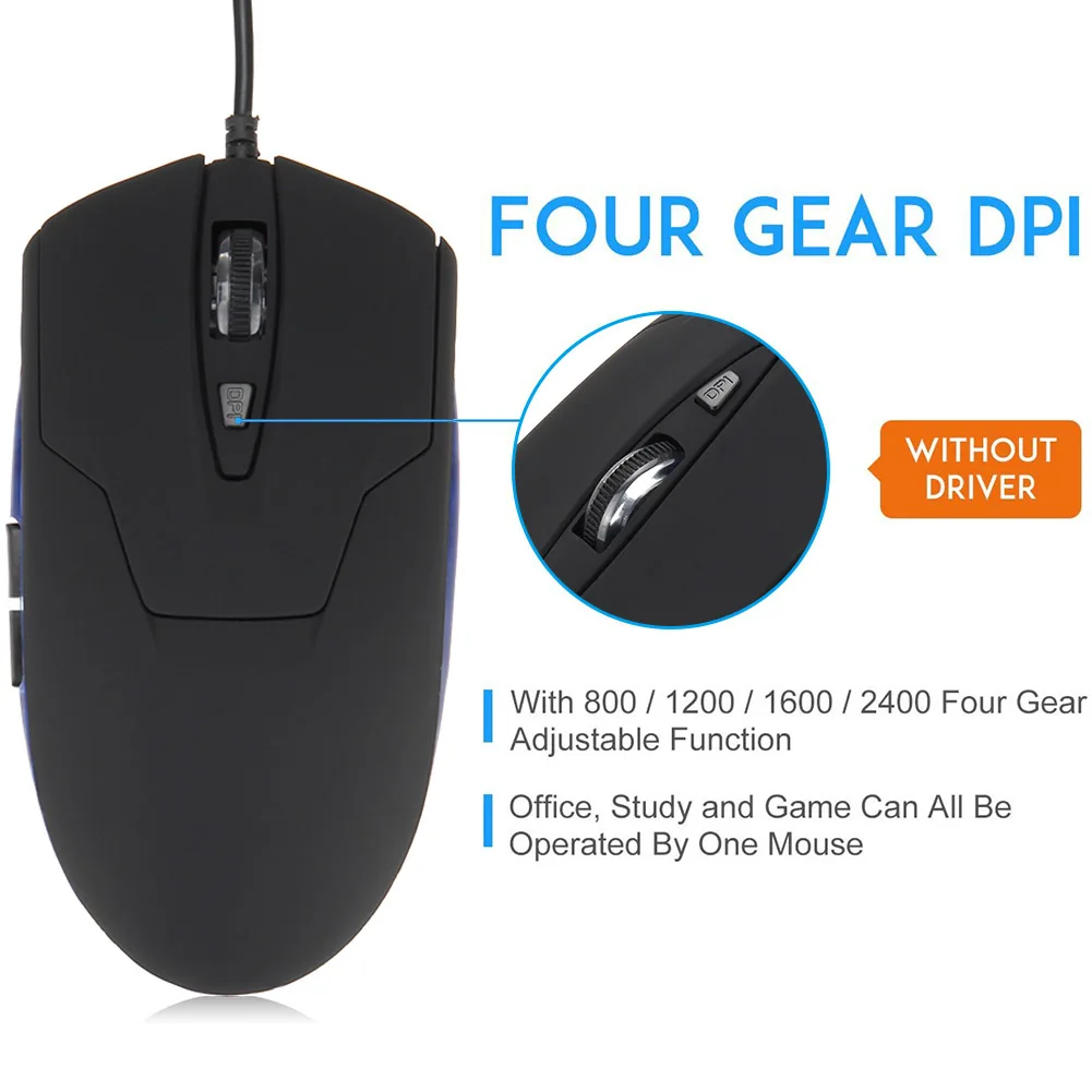 Светодиодная Проводная игровая мышь USB 6 кнопок Регулируемая 2400 точек/дюйм