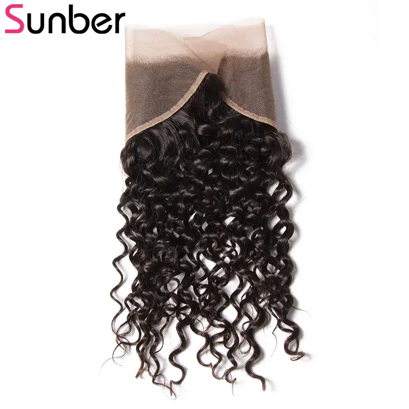 SUNBER HAIR Brazilian Curly Lace Frontal Remy Hair 13&quotx4&quot Free Part Pre-Plucked Human Closure Density 120% 10&quot-20&quot | Шиньоны