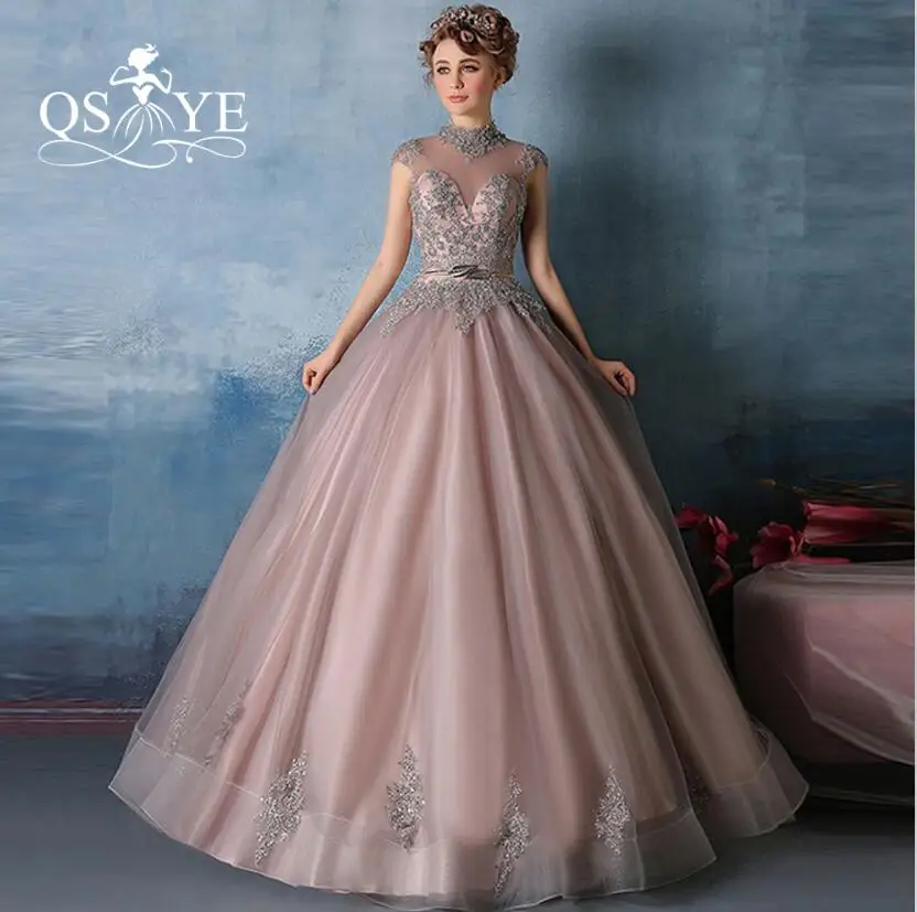 Same as pictures Vestido de Festa Винтаж Саудовская Аравия Формальные Вечерние платья кружевное платье с высокой горловиной с бисером пышные бальное платье вечерние платья ручной работы - Цвет: Same as pictures
