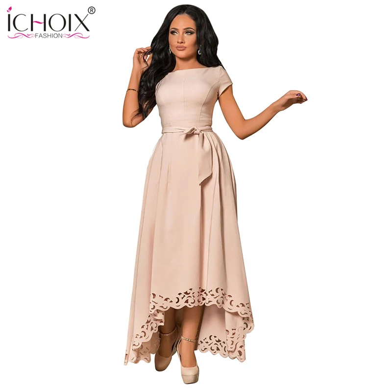 Женское длинное платье-трапеция с вырезом элегантное вечернее платье коротким
