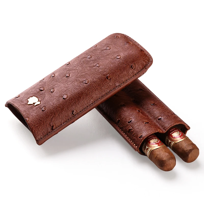 

Cigar case portable cow leather ostrich skin cigar moisturizing box cigar holster can store 2 sticks gift boxes CF-0403