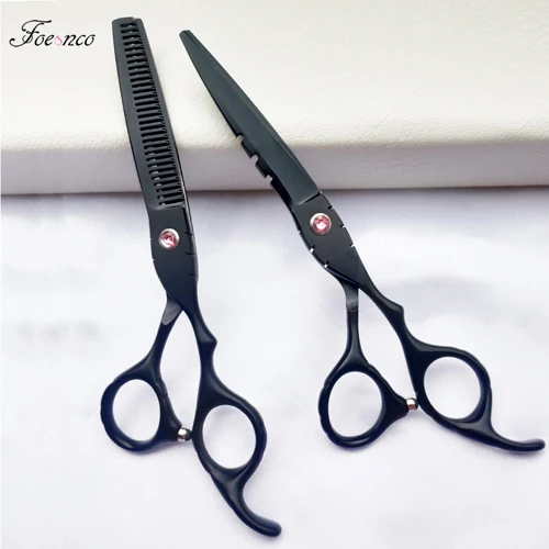 One Set 6,0 дюймов японская сталь 440C парикмахерские ножницы для стрижки филировочные ножницы Профессиональные человеческие ножницы для волос Tesoura - Цвет: One Set