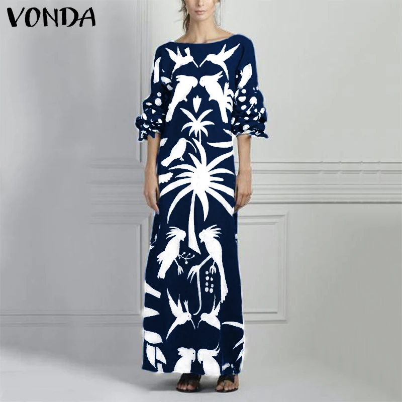 Bohemian Maxi Long Dress VONDA 2020 Sexy Half Sleeve O Neck Dresses Casual Loose Party Beach Printed Sundress Robe Femme Vestido | Женская