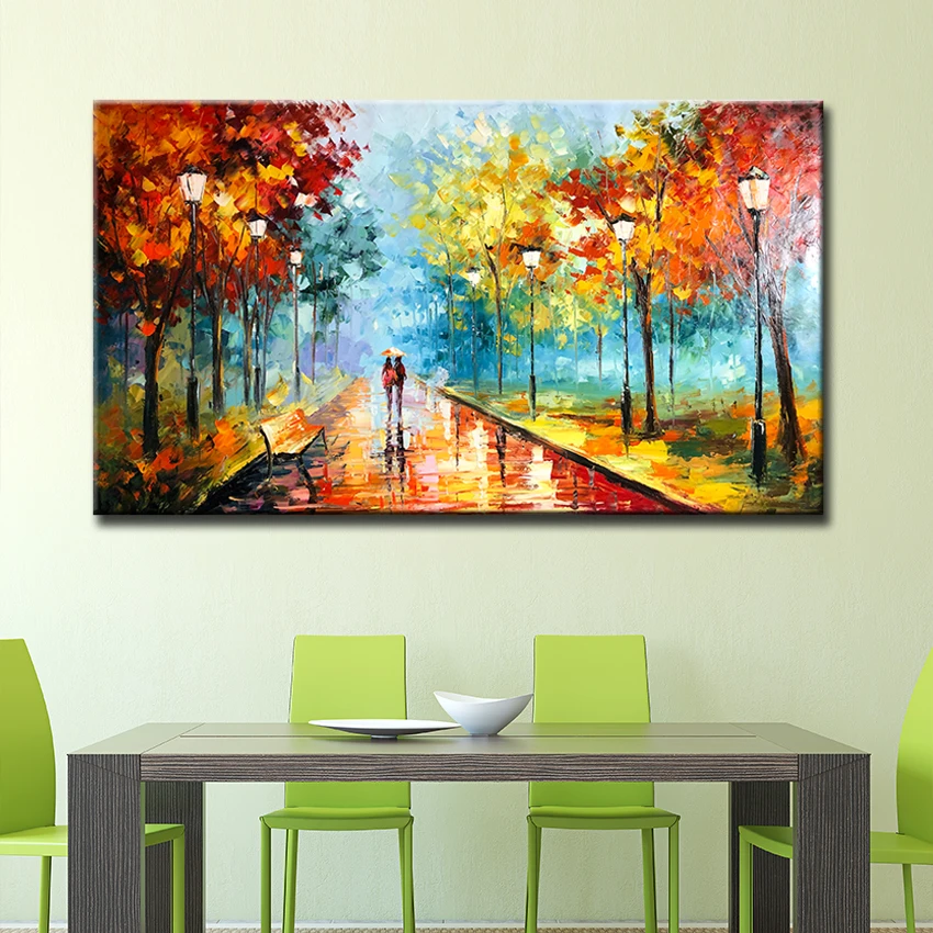 

Modern New Night Street Landscape 100% Handpainted Oil Painting Palette Knife Oil Carving Knife Paintings Canvas Home Wall Decor