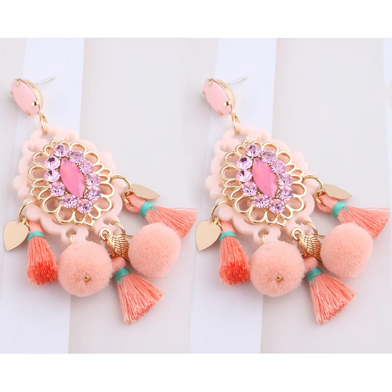 pink NeeFu WoFu большие серьги Hairball серьги длинные кисточкой Серьги Кристалл Большой горный хрусталь Brinco уха Oorbellen ювелирные изделия - Окраска металла: pink