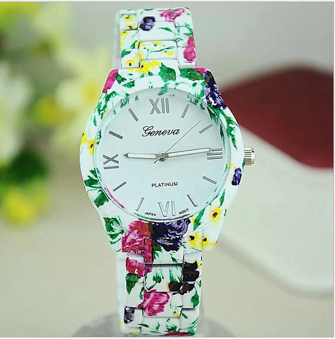 Часы Gnova с цветочным принтом в стиле Женева платина металл керамика аналоговые