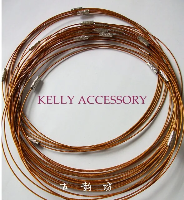 

50pcs Coffee Memory Wire Cable Steel Chain Charms Necklaces 18 " Clasp Choker Necklace Jewellery
