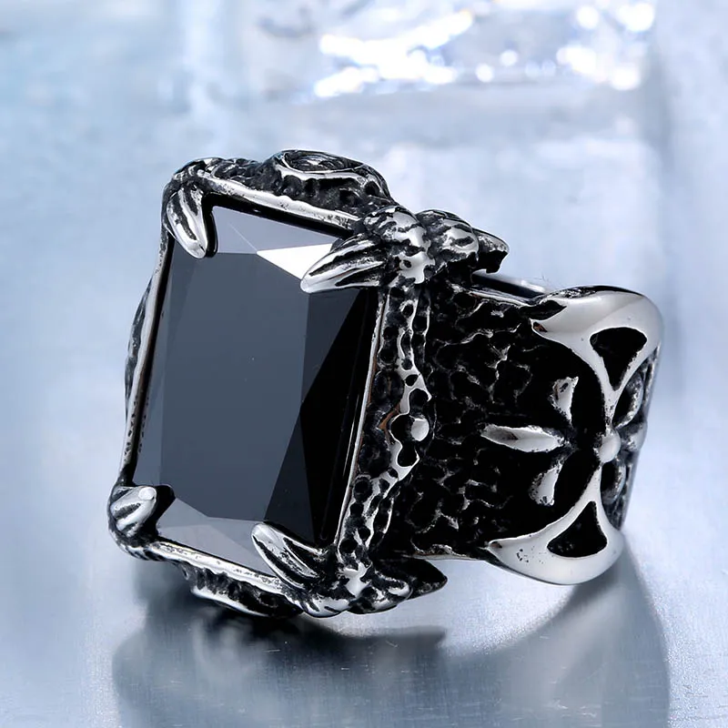 black colour Байер 316L нержавеющая сталь Нос Викинг боевой топор синий/черный/зеленый/красный циркон большой камень Классический Коготь Ювелирное кольцо в стиле панк LR058 - Цвет основного камня: black colour