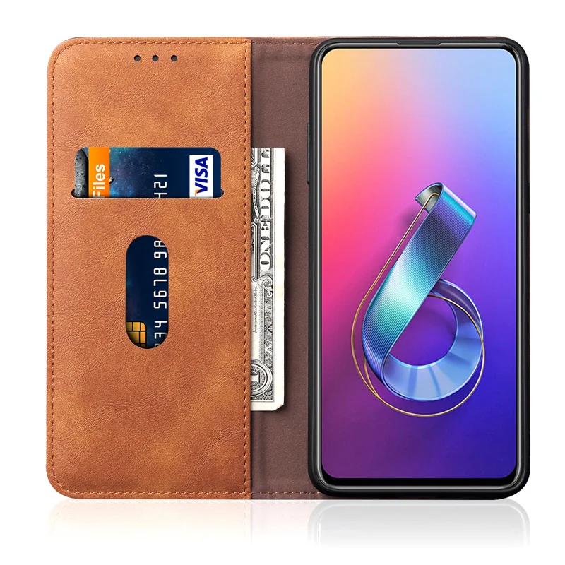 Для Asus Zenfone 6 ZS630KL Чехол кожаный Ретро Чехол-кошелек с подставкой задняя крышка для