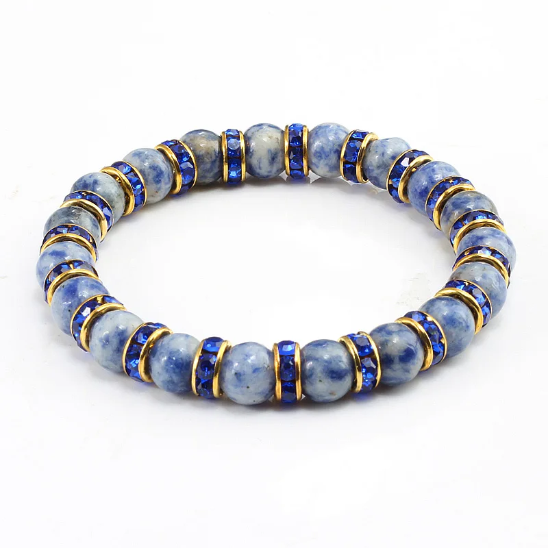 Blue - Gold Модный белый и синий натуральный камень мужской браслет кристалл Септа бисера стрейч эластичный Strand браслеты для женщин Lucky Йога ювелирные изделия - Окраска металла: Blue - Gold