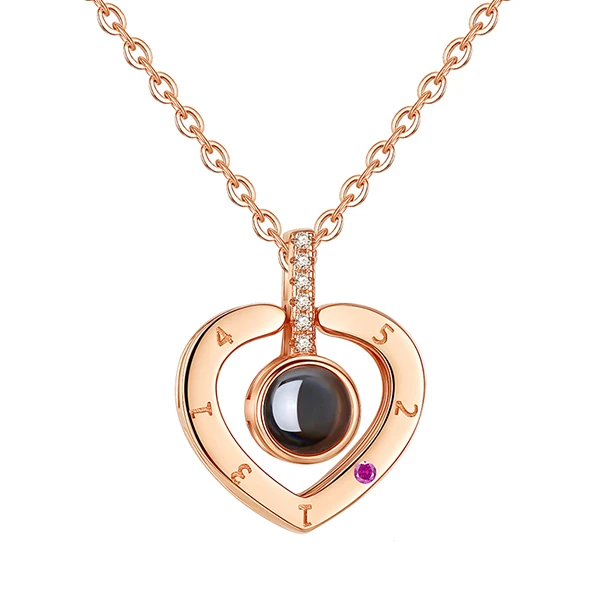 N023 Rose gold 925 серебро 100 языков I love you Проецирование кулон ожерелье женские воспоминания о романтической любви свадебное ожерелье подарок Прямая поставка - Окраска металла: N023 Rose gold
