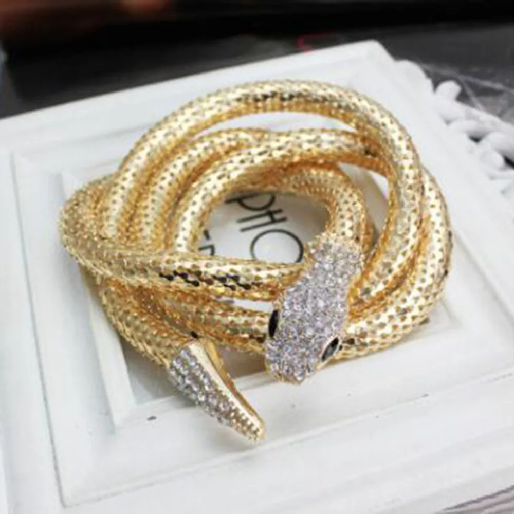 Мода Преувеличены Ювелирные Изделия Золото/Серебро Покрытием Crystal Змея Форма