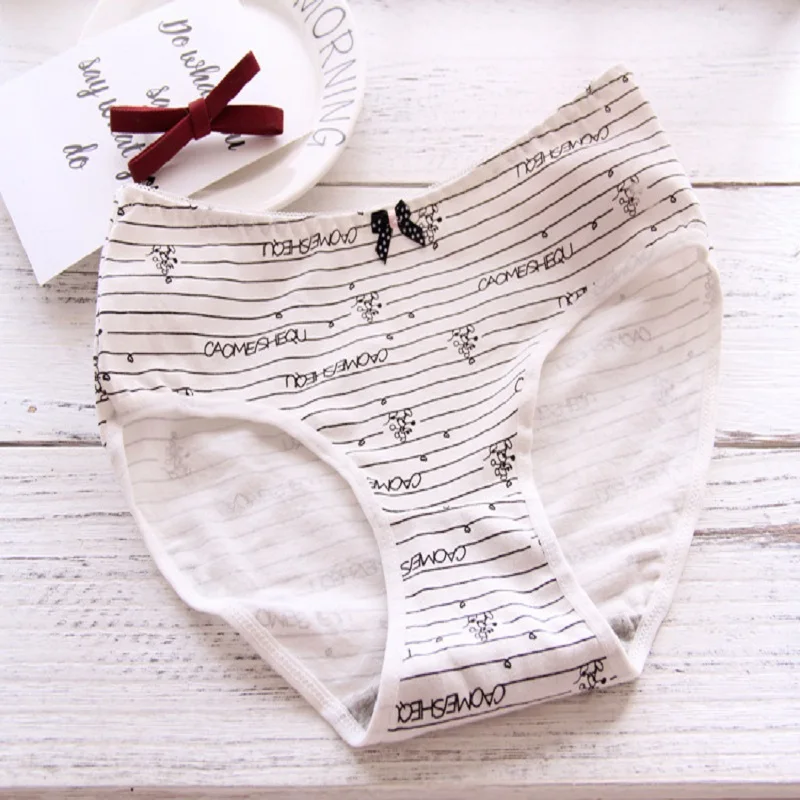 Пикантные Хлопковые женские трусы нижнее белье с принтом в полоску и бантом для