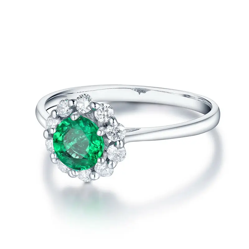 LOVERJEWELRY, модные кольца, Твердое 14 к белое золото, настоящий бриллиант, натуральная круглая форма, изумруд, обещанные кольца для женщин, любящий подарок