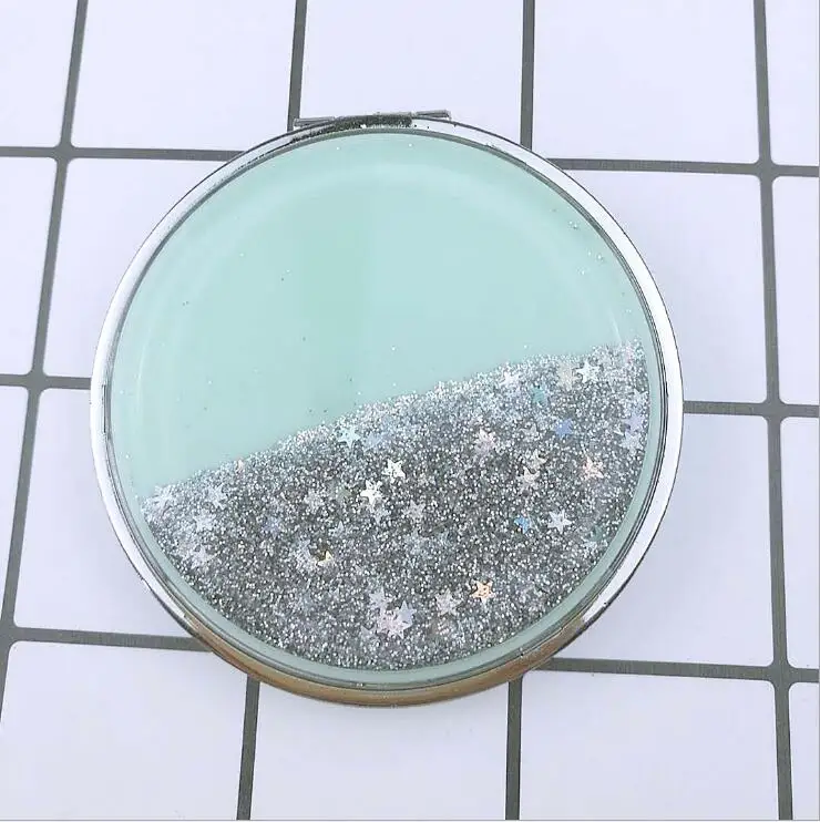 Green Модное женское карманное мини-зеркало для макияжа, креативное косметическое компактное зеркало с струящимся сверкающим песком, букв - Цвет: Green