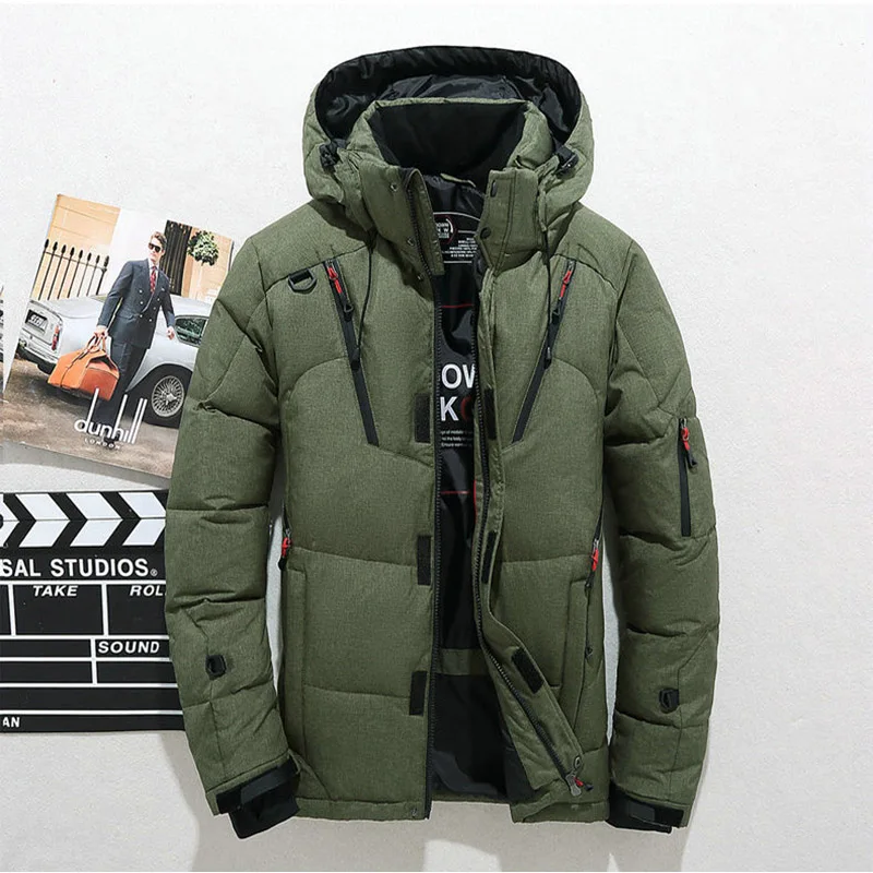Army Green Высокое качество зимние теплые плотные пальто на молнии мужские парки с капюшоном повседневные мужские тонкие многоцветные куртки с карманами - Цвет: Army Green
