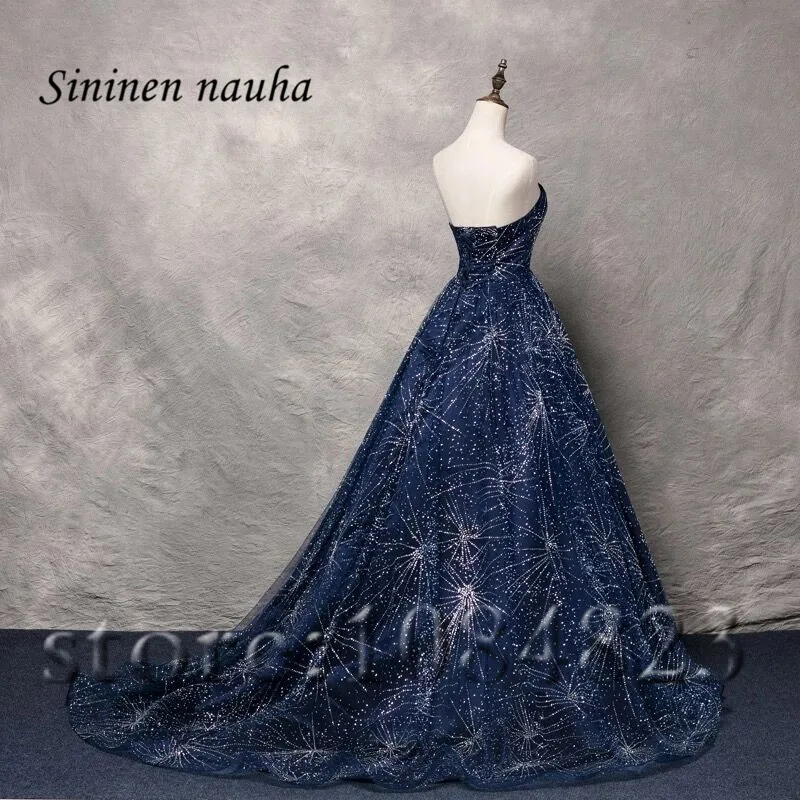 

Long Evening Formal Dresses For Weddings Strapless A Line Starry Sky Prom Party Dress Vestidos De Festa Robe De Soiree 215
