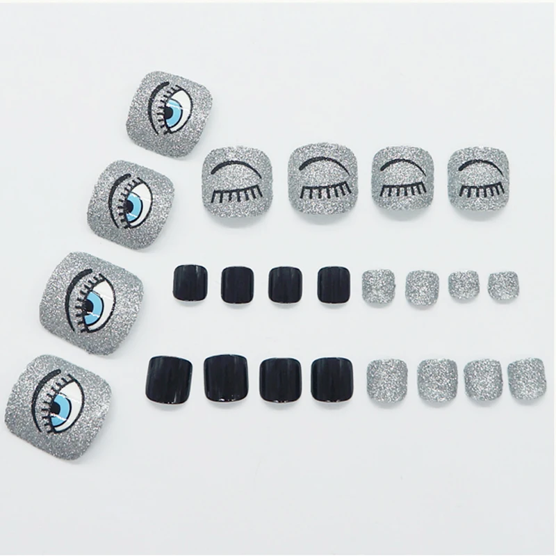 Короткие круглые Типсы для дизайна ногтей 24 шт. УФ гель серые глаза дизайн