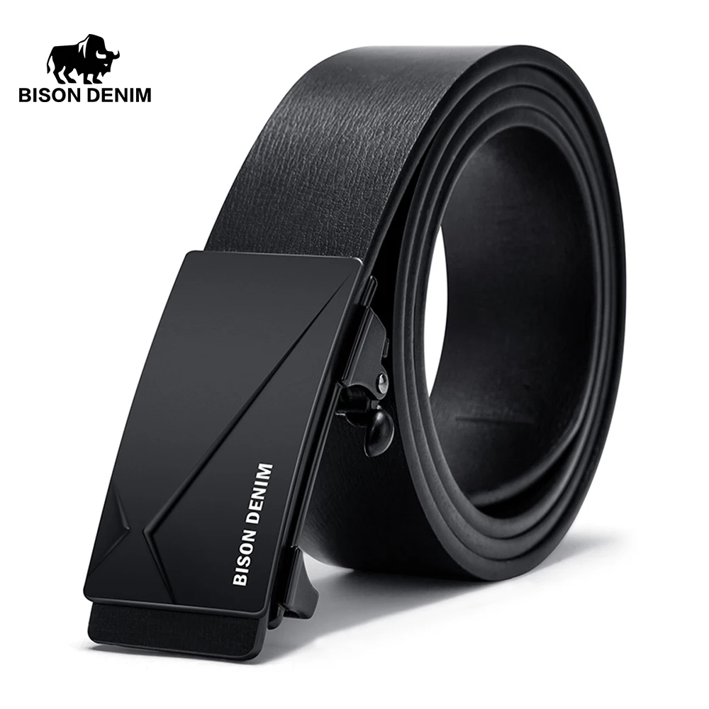 BISON DENIM коровья кожа мужской ремень модная Автоматическая пряжка повседневные