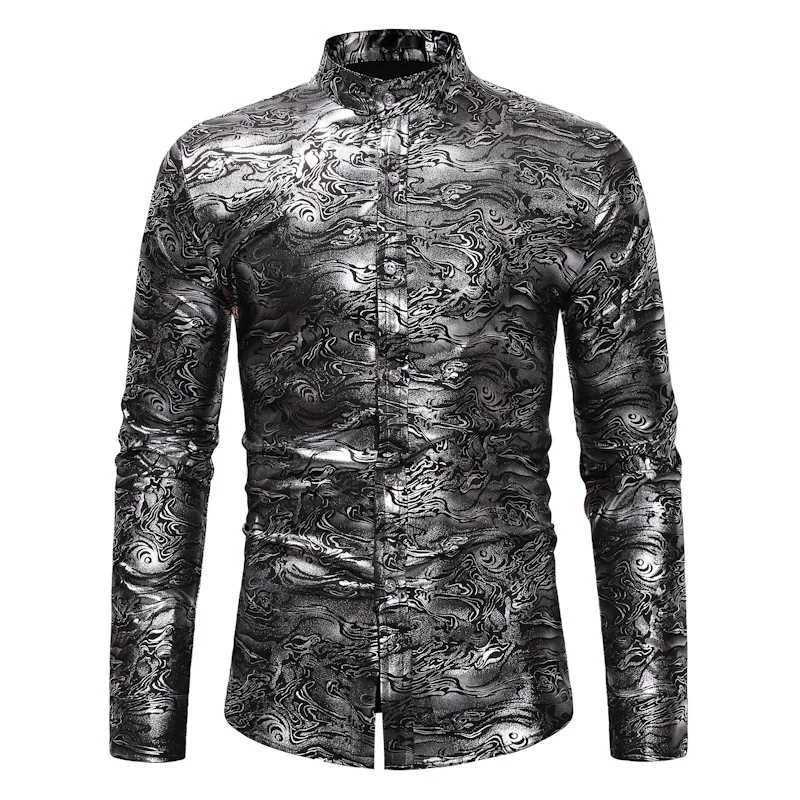 

2019 Spring and Summer New Fashion Men Shirt Long Sleeve Cotton Men's Print Bottoming Shirt Casual Stand Collar Top ZT-CS55