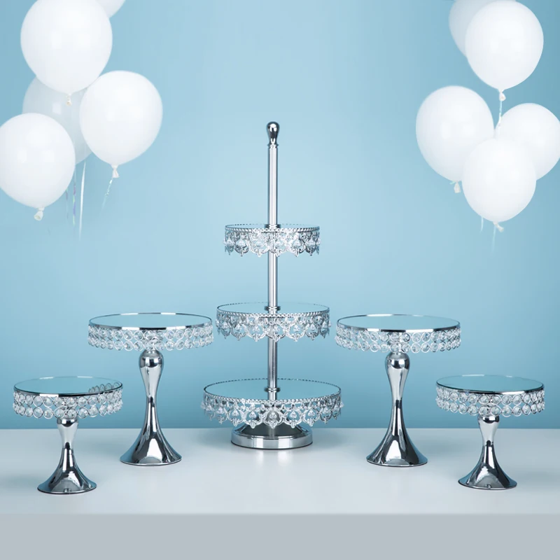 5pcs silver Великолепная с украшением в виде кристаллов Серебристые стенд кекса зеркало 2/3 ярусов Instagram для десерт на вечеринку, свадьбу стола для торта инструменты для украшения торта - Цвет: 5pcs silver