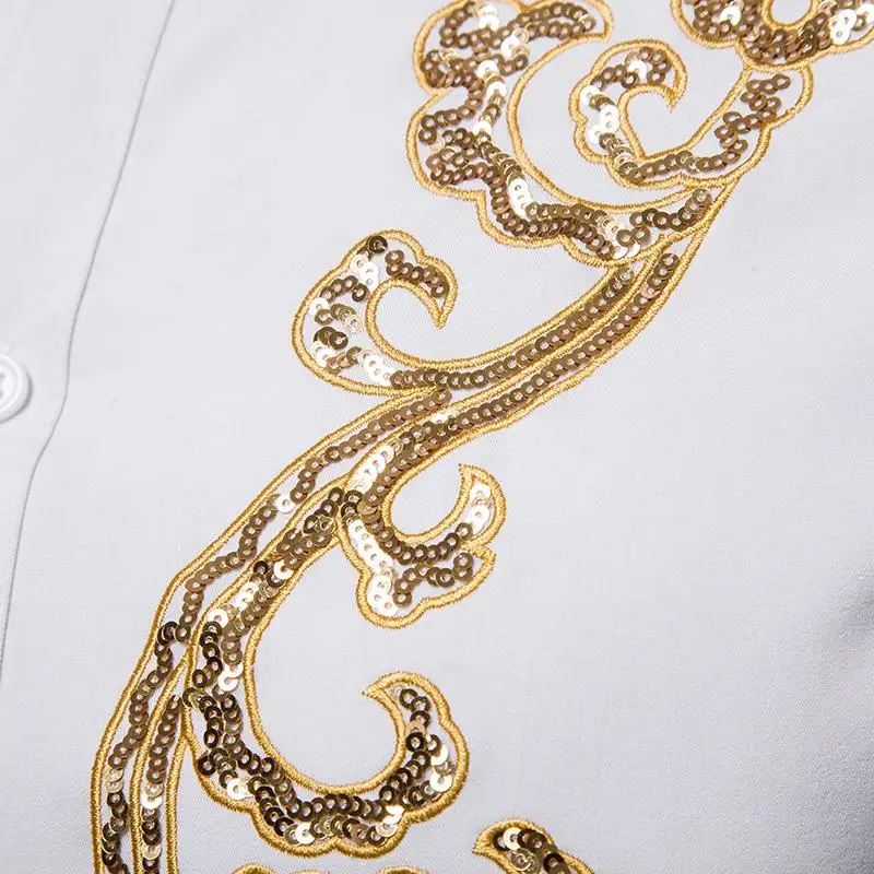 Мужская рубашка с длинным рукавом черная или белая золотым цветком 2019 | одежда