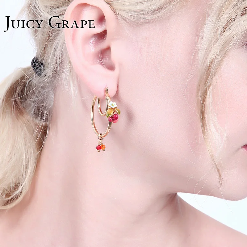 New Arrivals Be Listed Enamel Glaze Floret Cherry Earrings Ear Circle 925 Silver Needle Defence Allergy Woman | Украшения и