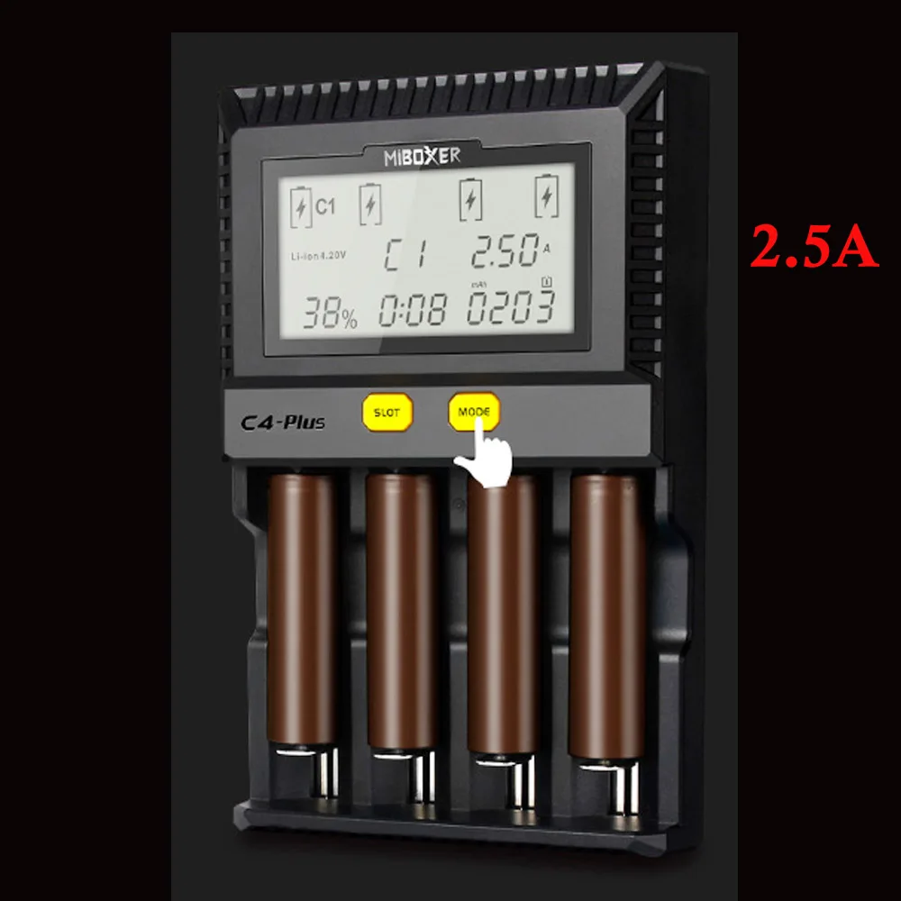 Miboxer C4 Plus lcd Smart 18650 зарядное устройство 2.5A для литий-ионных IMR ICR LiFePO4 18650 14500 26650 21700 AAA AA батареи