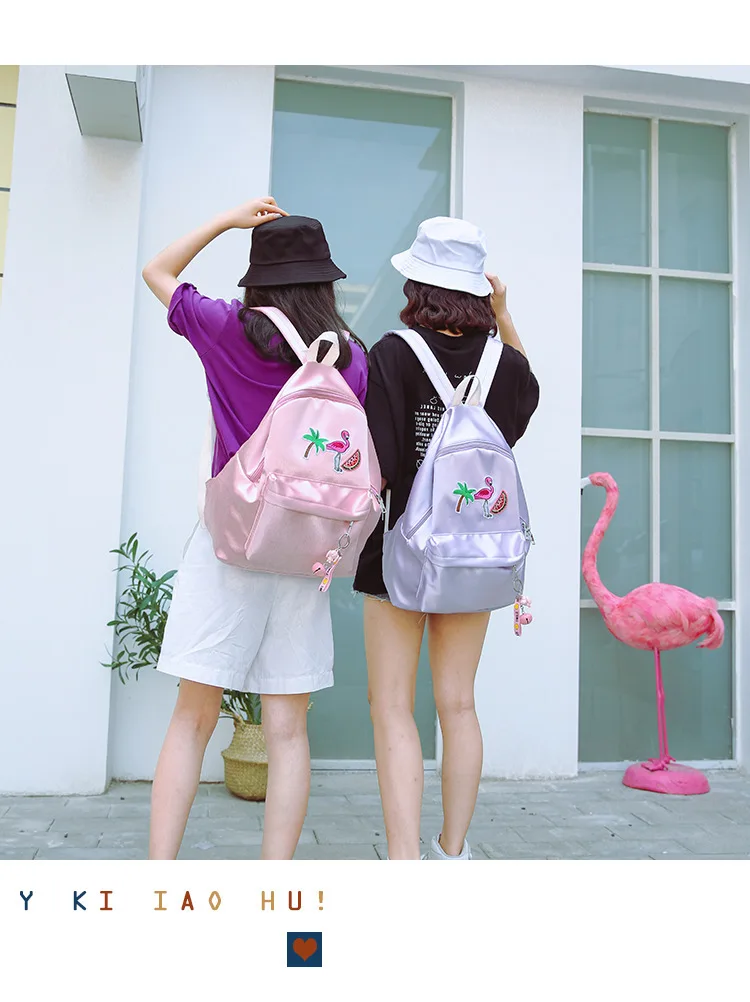 Модные женские рюкзаки Harajuku с вышивкой фламинго, женские рюкзаки с фламинго, дорожный рюкзак, пакет школьной сумки, Sac A Dos Femme