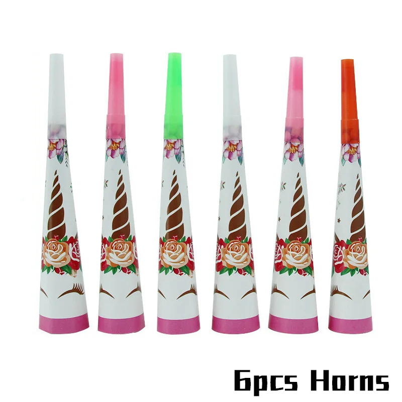 6pcs Horns Скатерть с единорогом для детской вечеринки на день рождения, вечерние одноразовые скатерти и столовые приборы, свадебные украшения, товары для детского душа - Цвет: 6pcs Horns