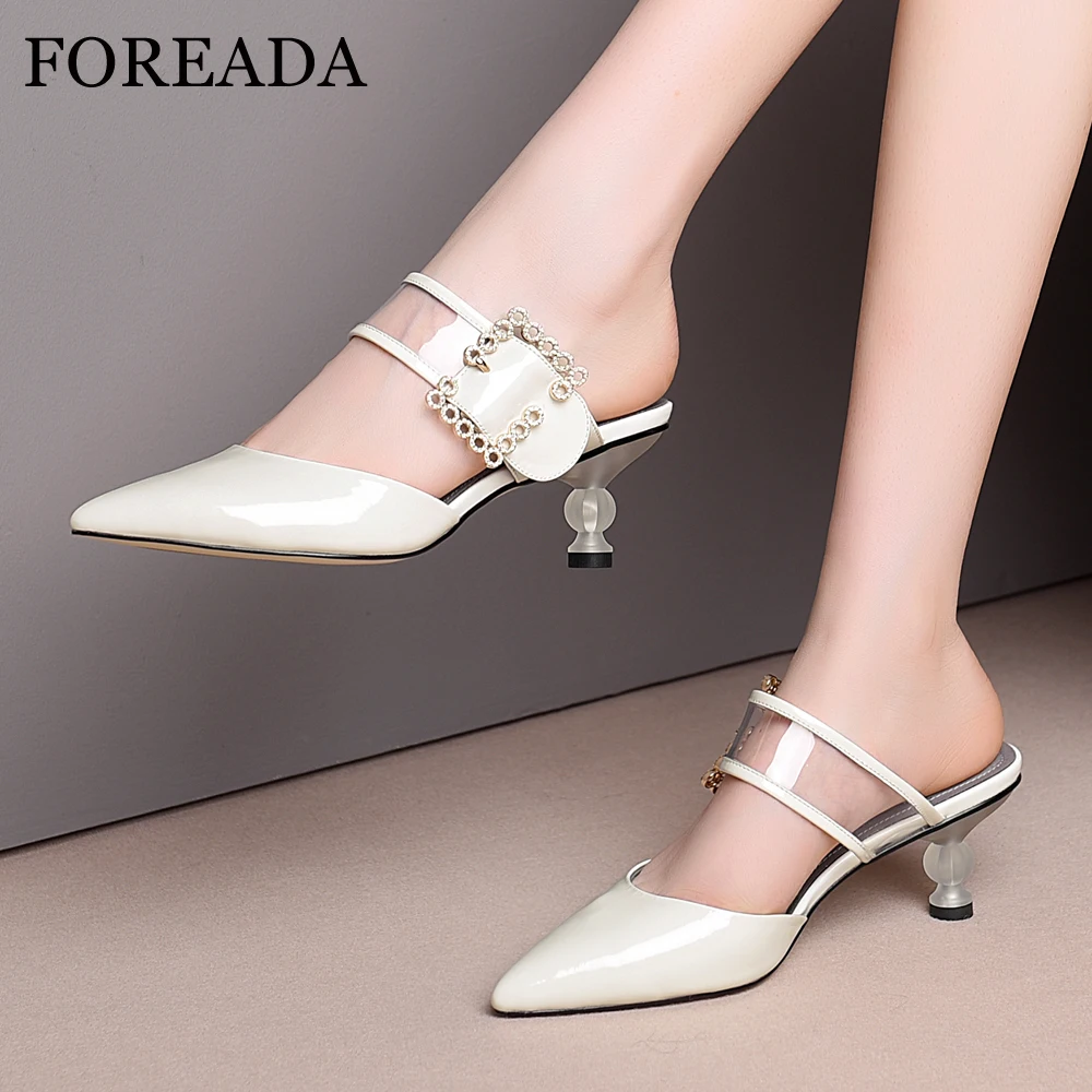 FOREADA/женские шлепанцы без задника Обувь из натуральной кожи с пряжкой на каблуке